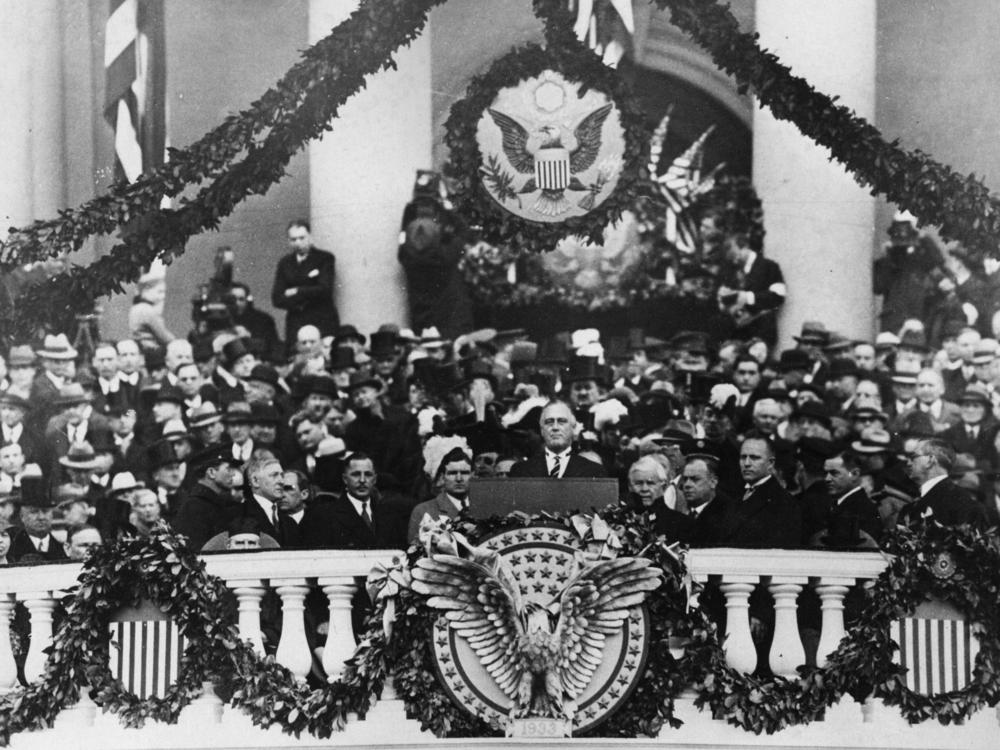 Franklin D. Roosevelt making his inaugural address as 32nd President of the United States on Jan. 1, 1933.