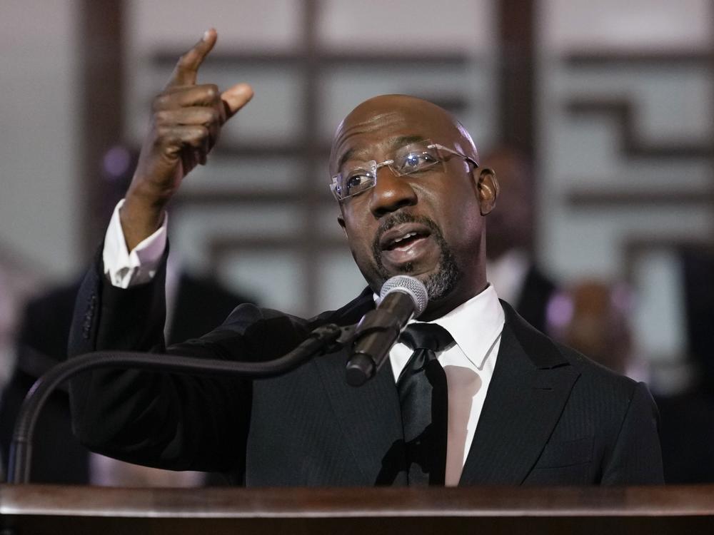 U.S. Sen. Raphael Warnock, D-Ga., a senior pastor at Ebenezer Baptist Church, speaks at the church, Jan. 15, 2023, in Atlanta.
