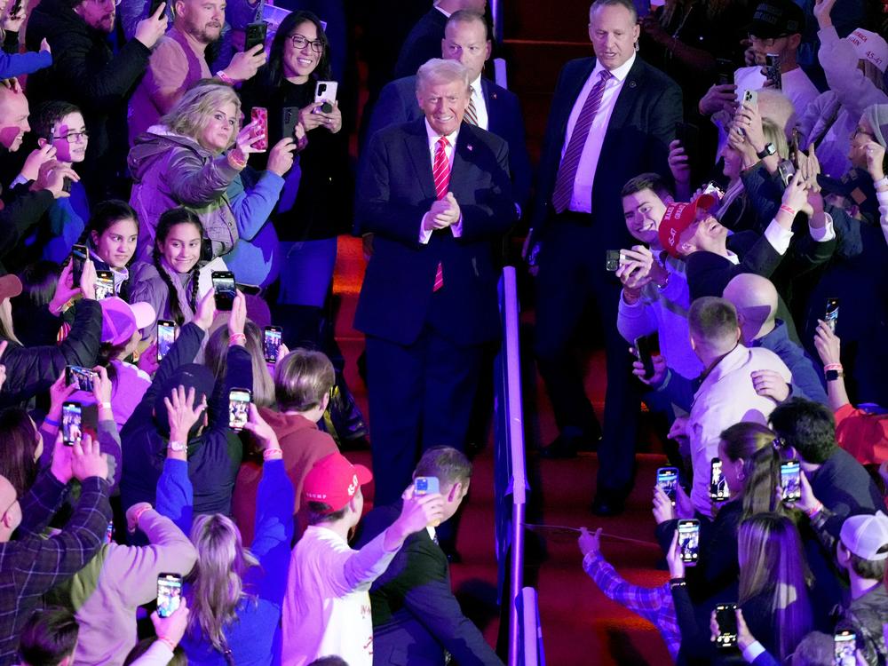 President-elect Donald Trump arrives to speak at a rally ahead of the 60th Presidential Inauguration on Sunday in Washington.