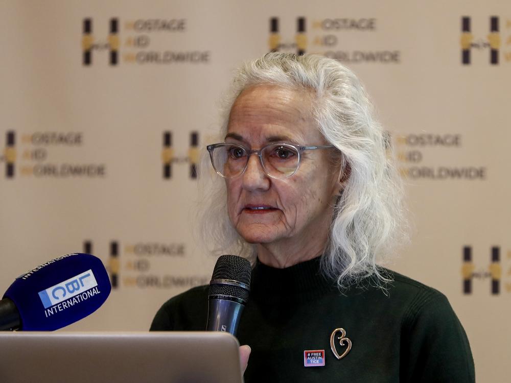 Debra Tice, the mother of American journalist Austin Tice, who went missing in Syria in 2012, speaks during a press conference in Damascus, Syria, Monday, Jan. 20, 2025.