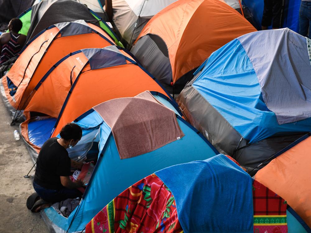 Migrant families live in tents at the Movimiento Juventud 2000 shelter in Tijuana, Mexico, back in April 2022, when the U.S. border restrictions known as Title 42 and 