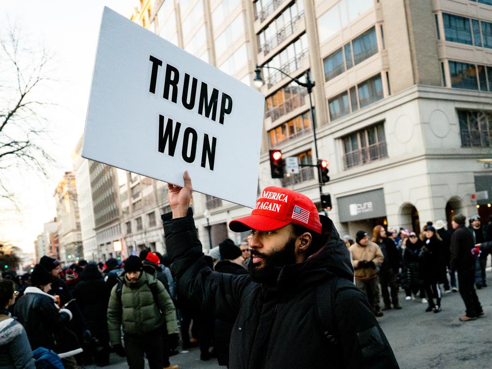 Belio Martinez, of New York City, celebrates President Donald Trump's second inauguration on Monday, Jan. 20, 2025, in Washington D.C. 