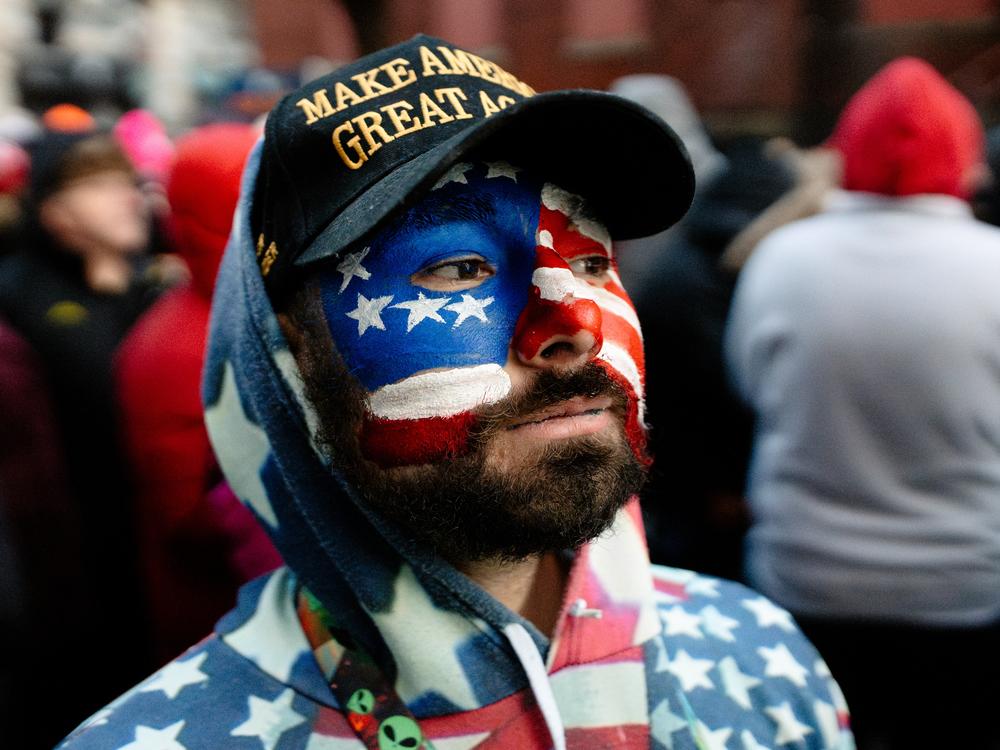 Brandon Reil, 26, of Pennsburg, Pa., stands for a portrait while waiting in line for a rally marking President Donald Trump's second inauguration at Capital One Arena on Monday, Jan. 20, 2025, in Washington D.C. 