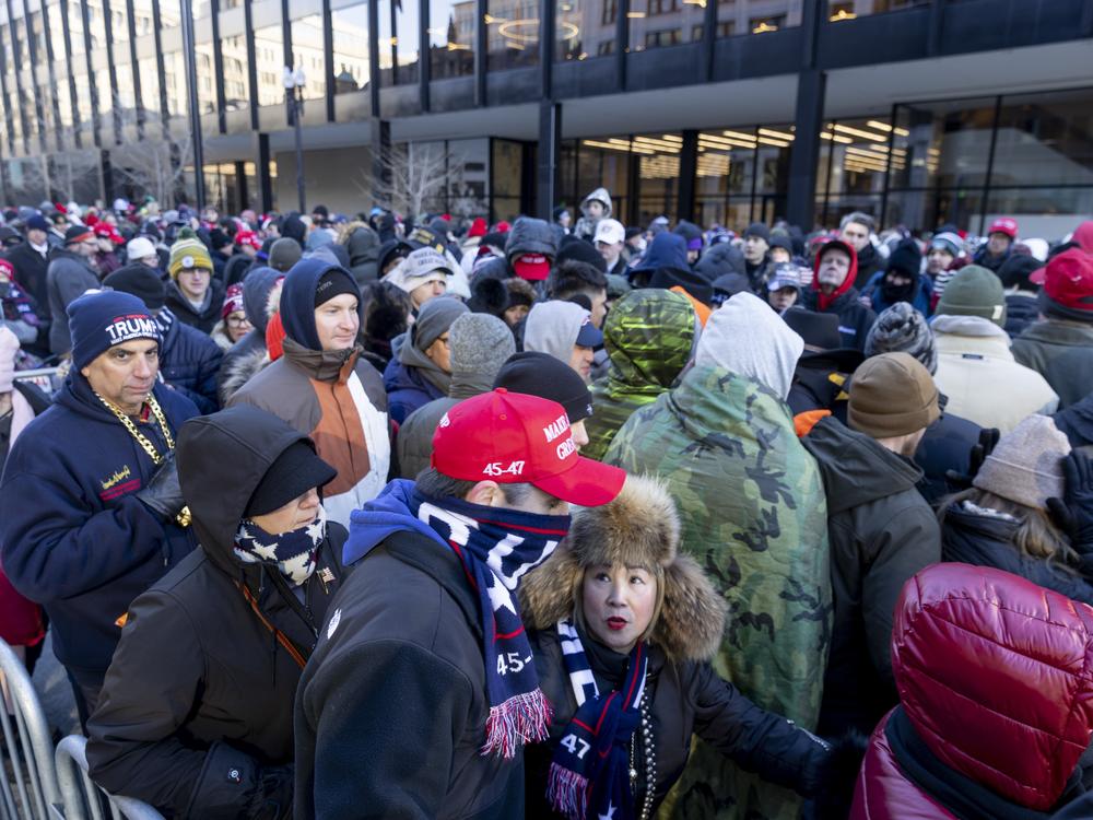 Thousands line up to enter the Capital One Arena to attend the Trump inauguration watch party.