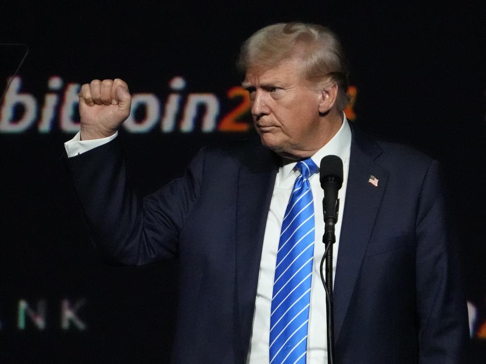 Then Republican presidential candidate former President Donald Trump speaks at the Bitcoin 2024 Conference on July 27, 2024, in Nashville, Tenn.