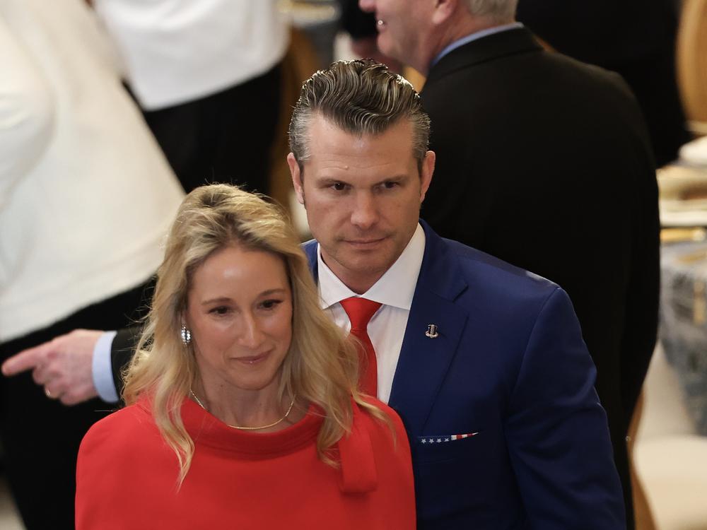Pete Hegseth, President Trump's nominee for Secretary of Defense, and his wife Jennifer Rauchet depart after inauguration ceremonies in the U.S. Capitol on January 20, 2025. The couple met while working for Fox News.