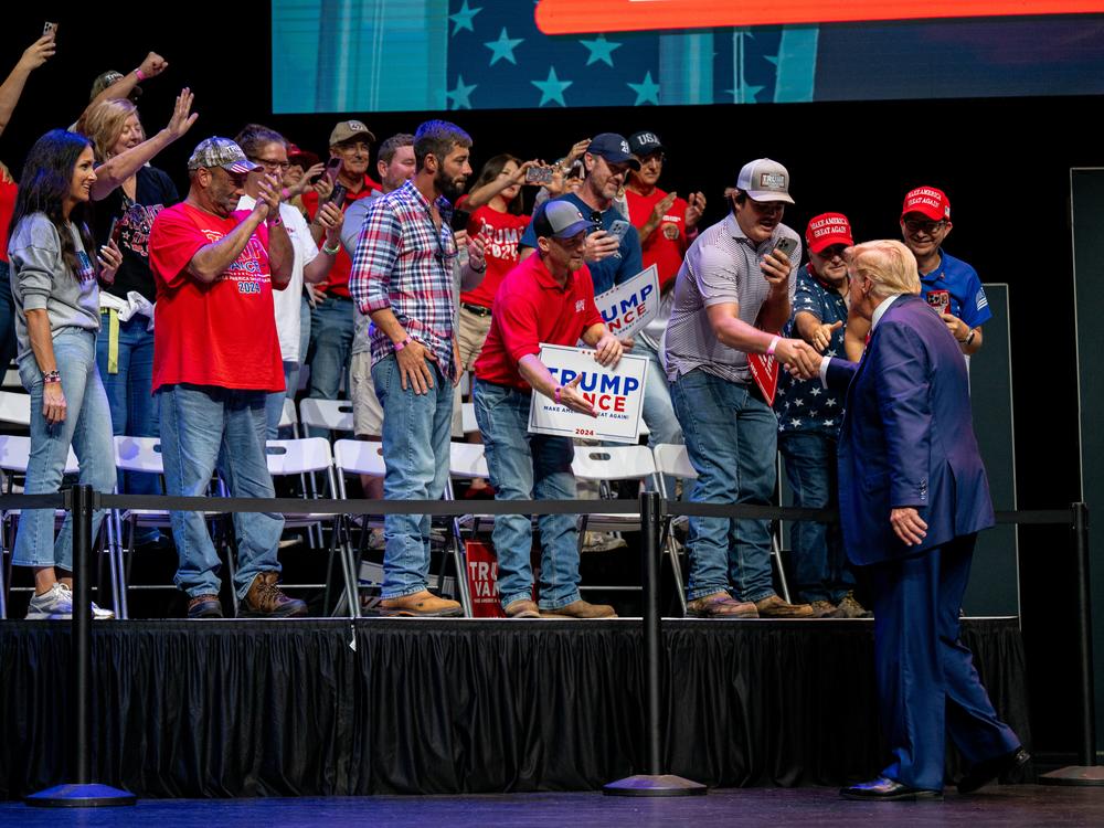 President-elect Donald Trump shakes hands at at rally on Sept. 24, 2024, in Savannah, Georgia.