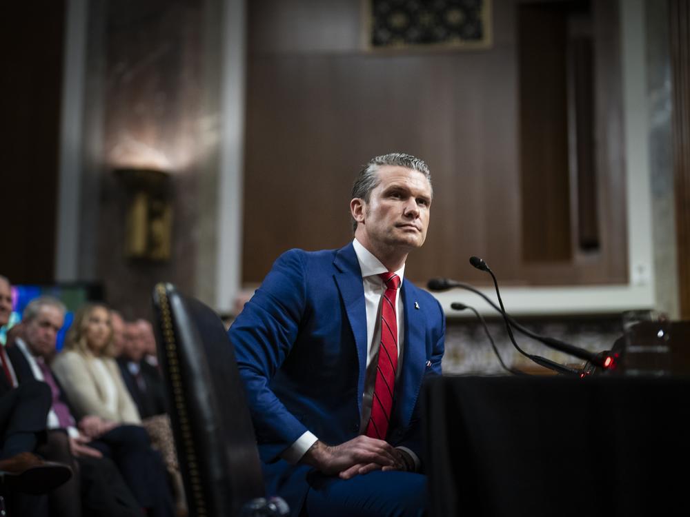 Pete Hegseth, President Trump's choice to be defense secretary, appears during a Senate Armed Services Committee confirmation hearing on Capitol Hill on Jan 14.