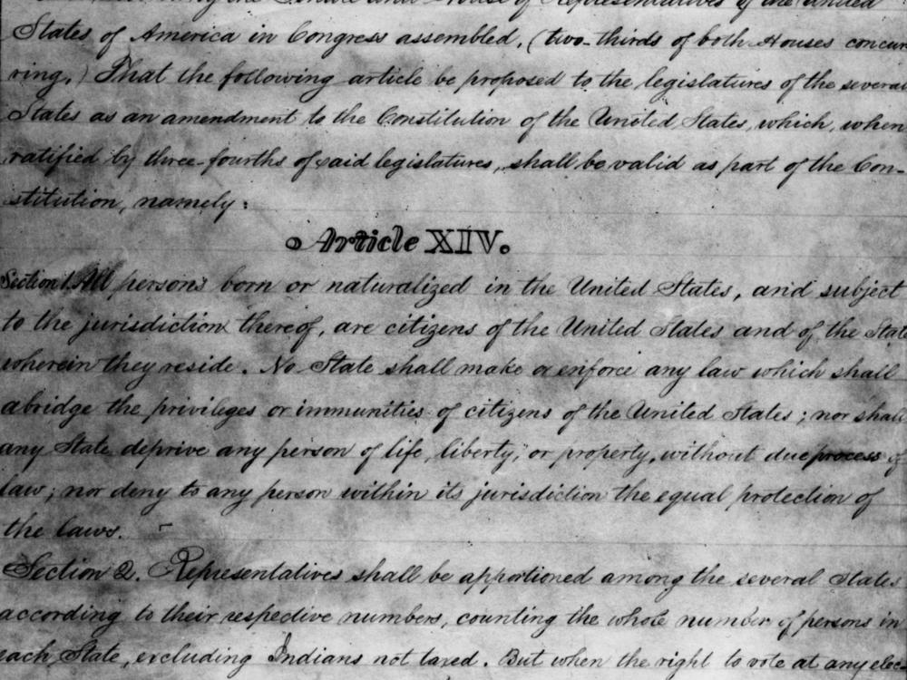 A draft of the 14th Amendment to the United States Constitution, outlining the rights and privileges of American citizenship. It was ratified in 1868.