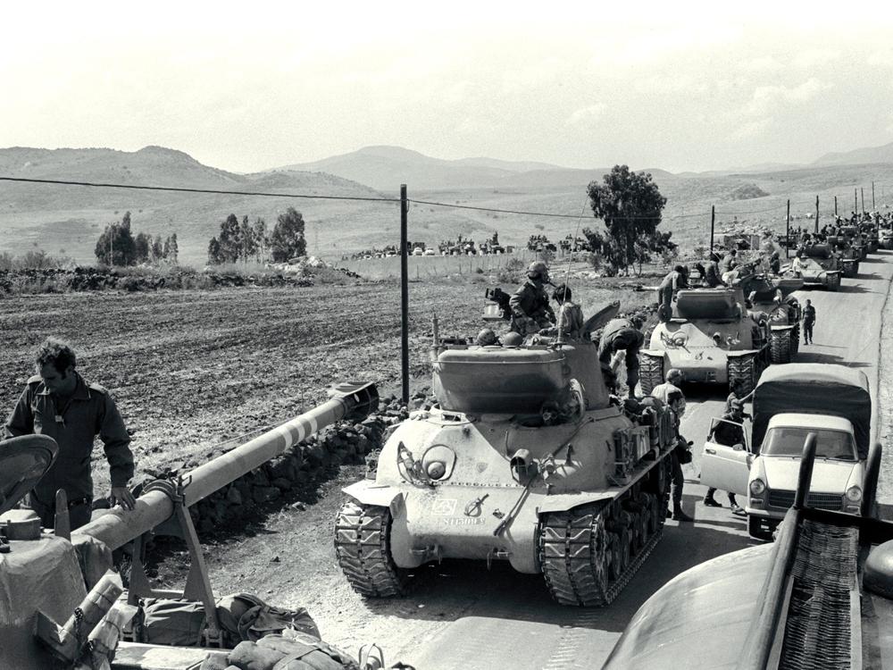 An Israeli tank unit forms for a counterattack against Syria on the Golan Heights, Oct. 8, 1973.