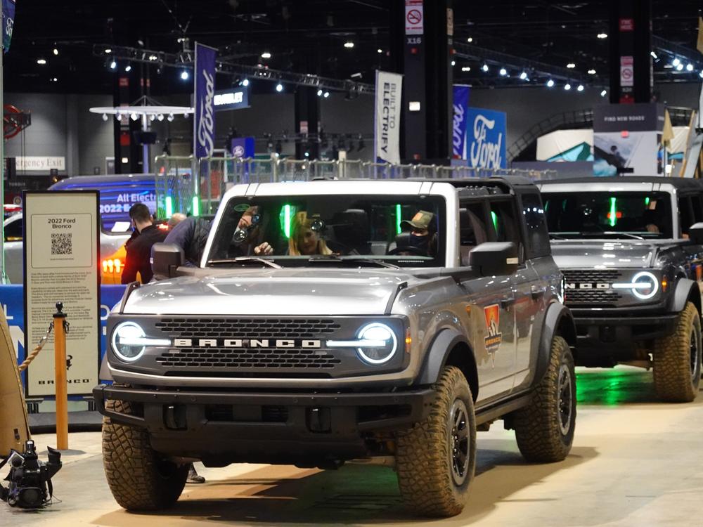 Ford offers rides in the 2022 Bronco Sport on a test track at the Chicago Auto Show on February 10, 2022. The vehicle is part of a recall for a potential battery defect.