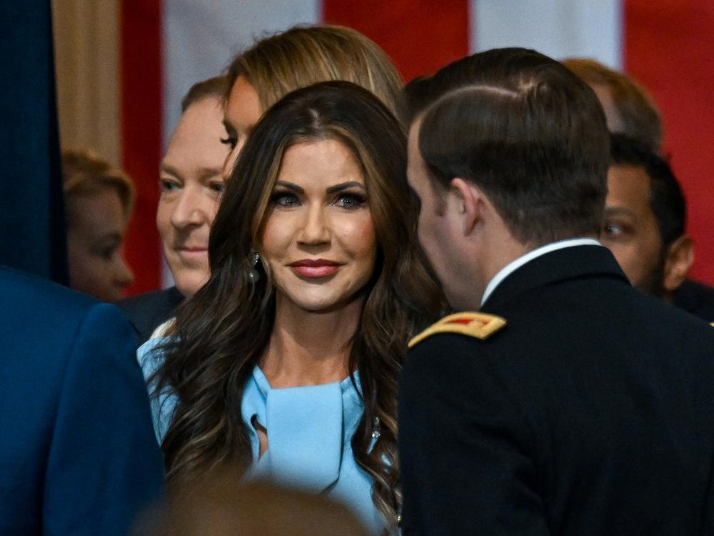 Secretary of the Department of Homeland Security nominee Kristi Noem arrives for the inauguration of U.S. President-elect Donald Trump in the U.S. Capitol Rotunda on Jan. 20, 2025 in Washington, DC.