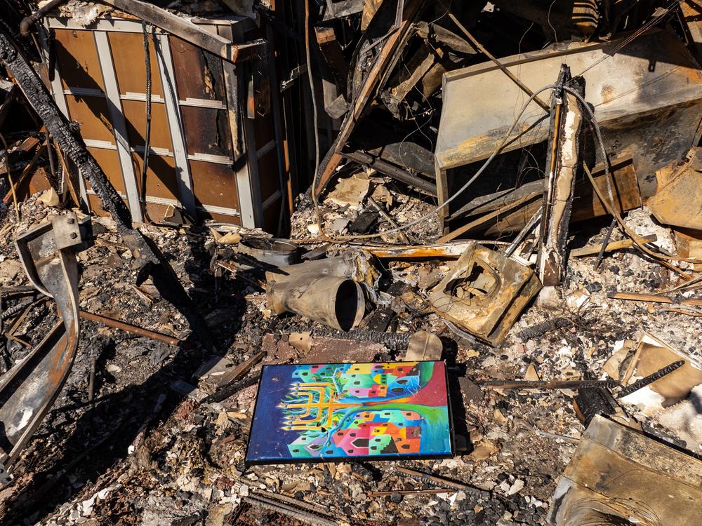 Rubble from the Pasadena Jewish Temple and Center, which burned down in the Eaton fire.