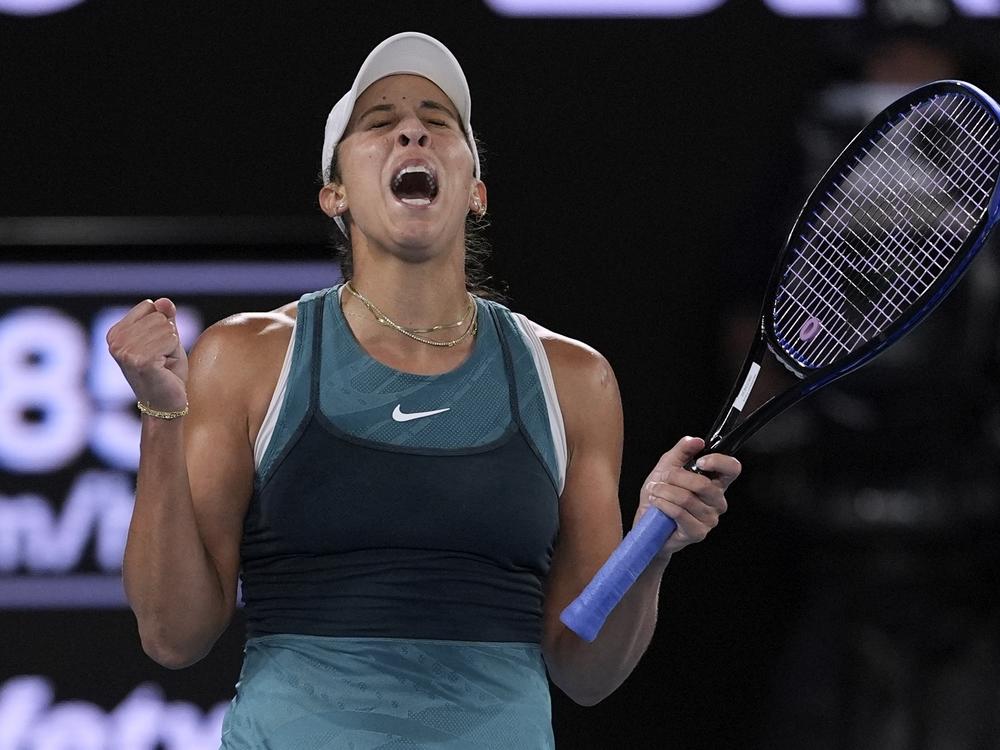 Madison Keys of the U.S. celebrates after defeating Aryna Sabalenka of Belarus in the women's singles final at the Australian Open tennis championship in Melbourne, Australia, Saturday, Jan. 25, 2025.