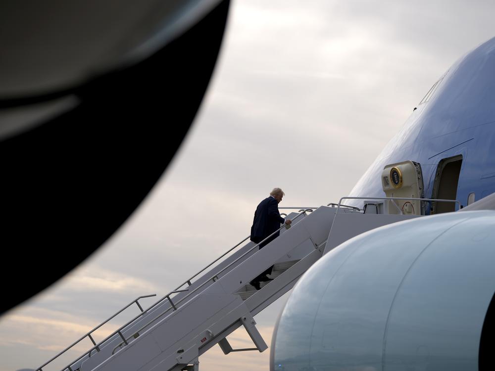 President Donald Trump boards Air Force One en route to Florida at Harry Reid International Airport in Las Vegas, on Saturday.