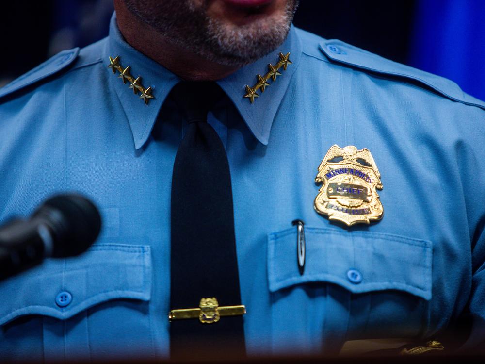 Minneapolis police chief Brian O'Hara speaks at a press conference on June 16, 2023 at the U.S. District Court building in Minneapolis.