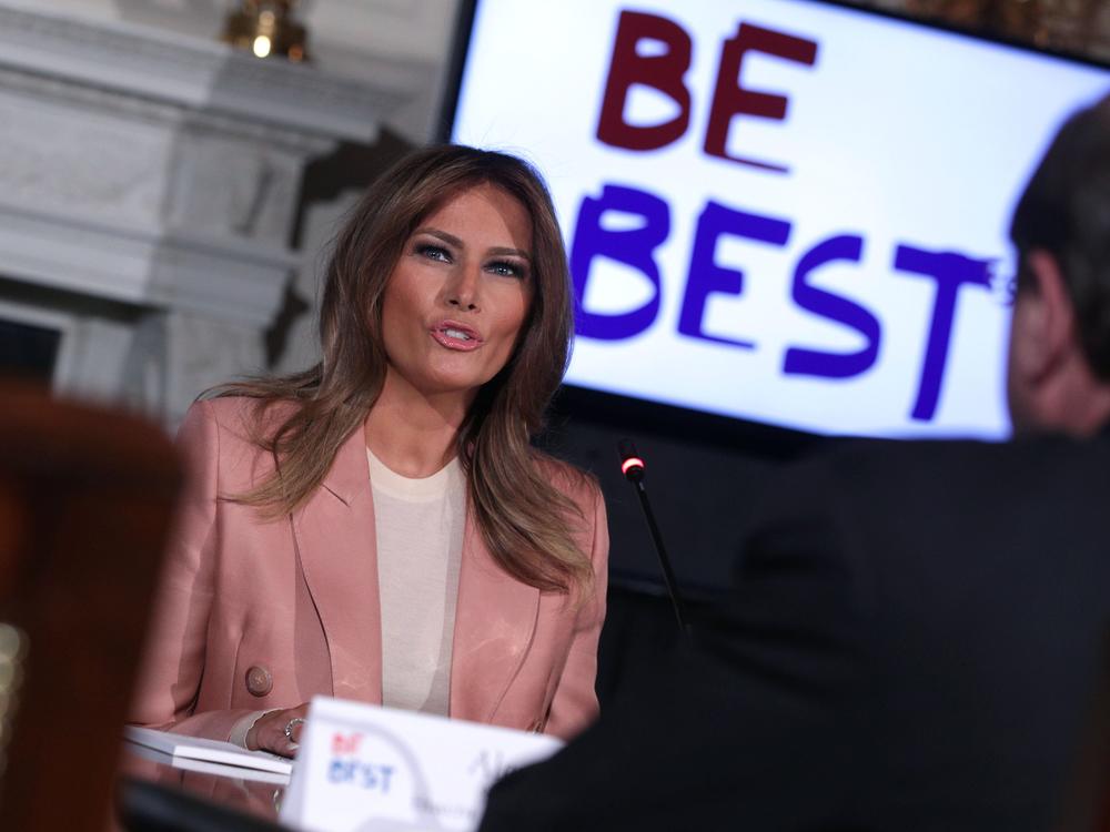 First lady Melania Trump speaks at a State Dining Room event at the White House about her Be Best initiative on March 18, 2019.