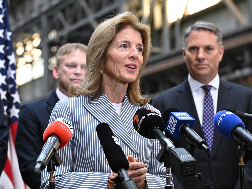 U.S. Ambassador to Australia Caroline Kennedy speaks during a tour of the Osbourne Naval Shipyards and Australian Submarine Corporation facilities in Adelaide, South Australia, on March 22, 2024.