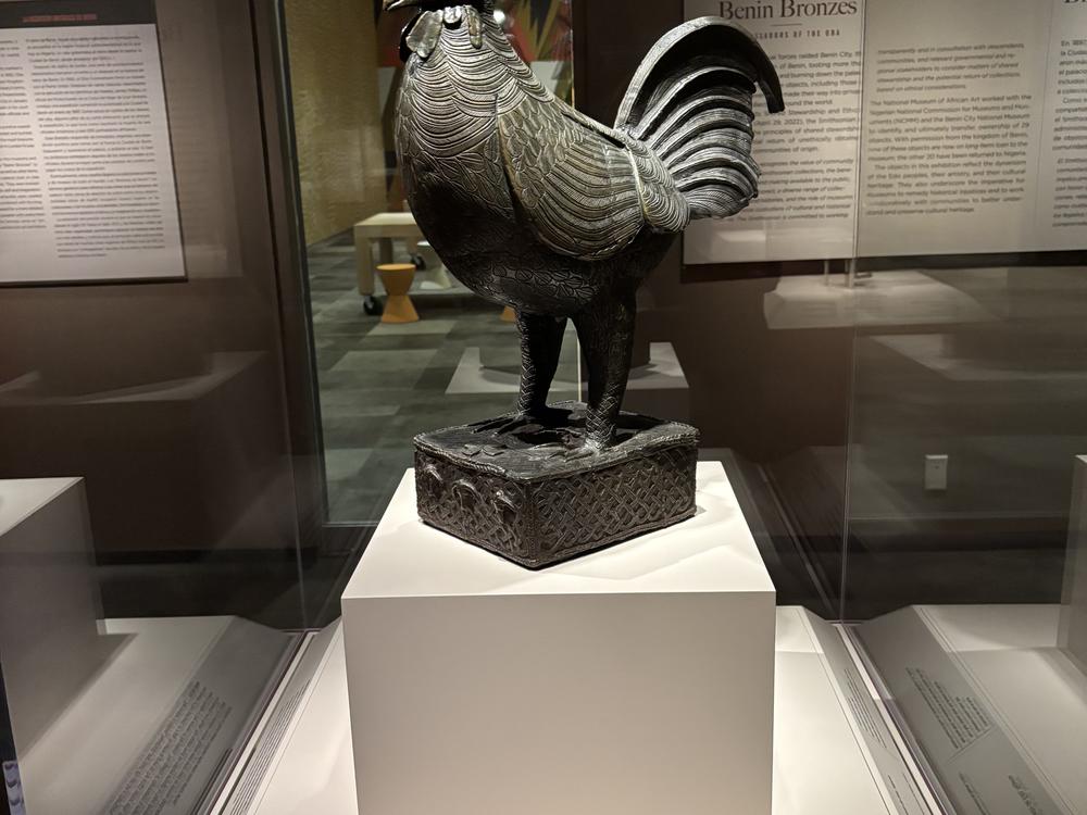 An artifact on display in the Benin Bronzes exhibition at the Smithsonian Museum of African Art in Washington, D.C.