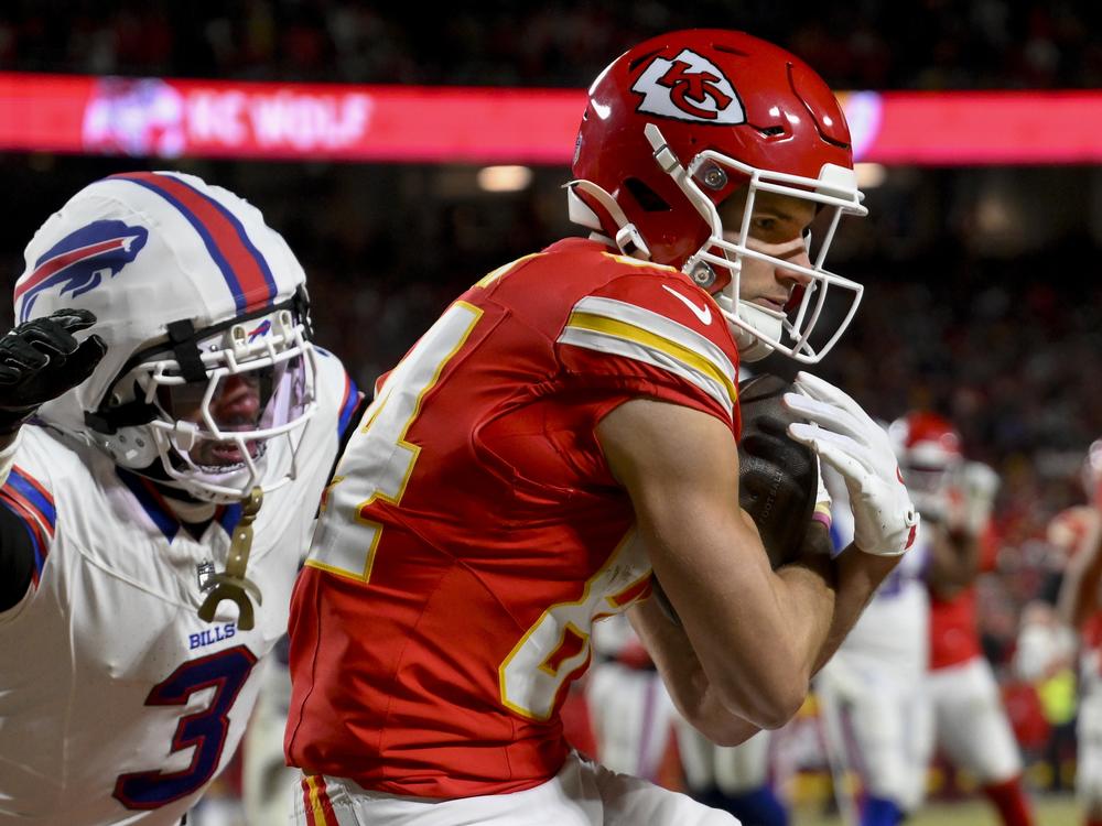Kansas City Chiefs wide receiver Justin Watson catches a pass the AFC Championship game on Jan. 26. The Chiefs could be the first NFL team to win three Super Bowls in a row when they face the Philadelphia Eagles next month.