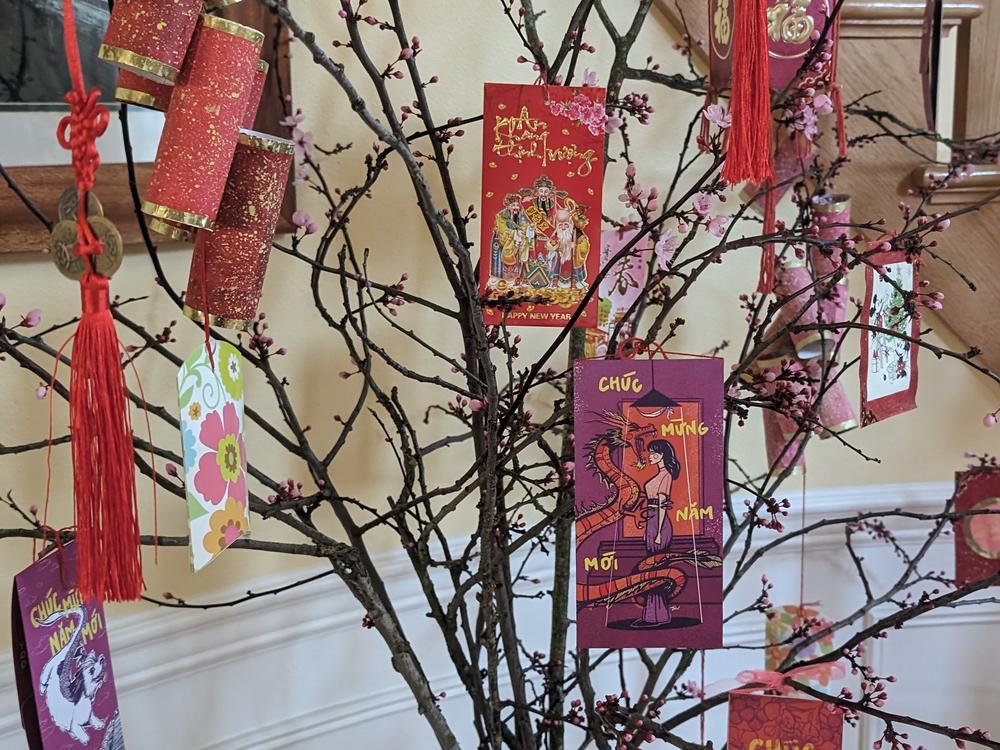 Stacy Nguyen's mother uses the lucky envelopes her daughter makes as Lunar New Year decor.