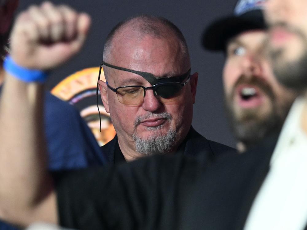 Oath Keepers founder Stewart Rhodes looks on as U.S. President Trump delivers remarks on his policy to end tax on tips in Las Vegas, Nevada, on Jan. 25, 2025.