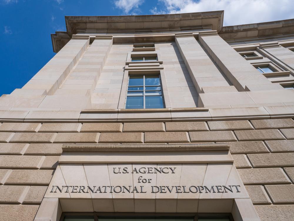 The front of the U.S. Agency of International Development headquarters in Washington, D.C.  The agency funds projects that aim to alleviate poverty and disease and serve humanitarian needs  around the world. A round of layoffs this week terminated nearly 400 contract employees.