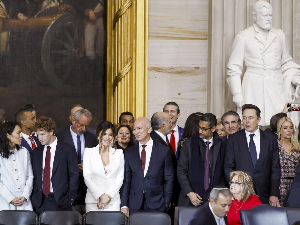 Priscilla Chan, Meta CEO Mark Zuckerberg, Lauren Sanchez, businessman Jeff Bezos , Alphabet's CEO Sundar Pichai and businessman Elon Musk, among other dignitaries, attend the United States Capitol on Jan. 20.
