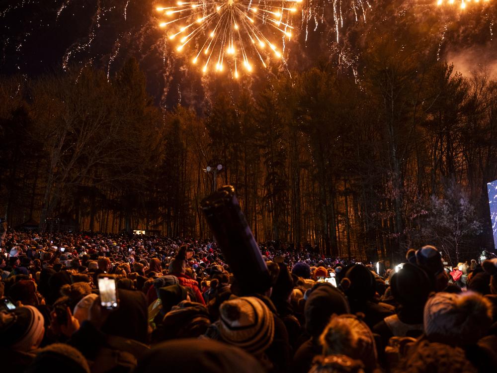 Spectators watch fireworks prior to Punxsutawney Phil making his annual winter forecast at Gobbler's Knob in Punxsutawney, Pa., on Sunday.