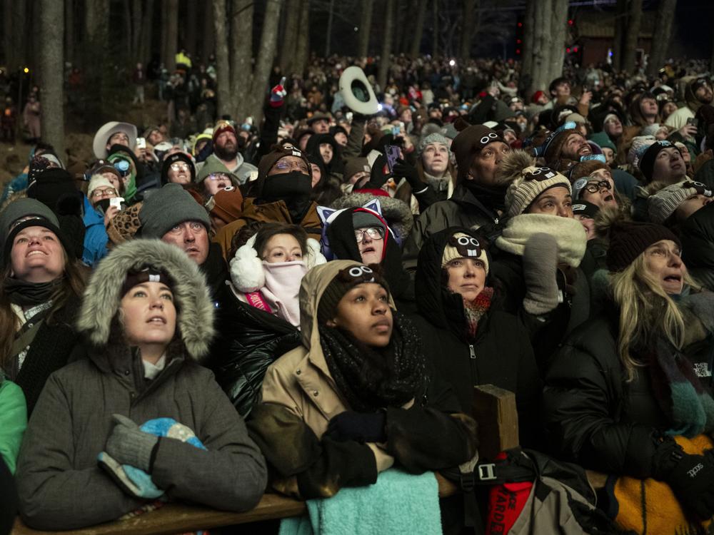 Thousands of spectators were bundled up as they waited overnight to see Punxsutawney Phil's winter forecast.