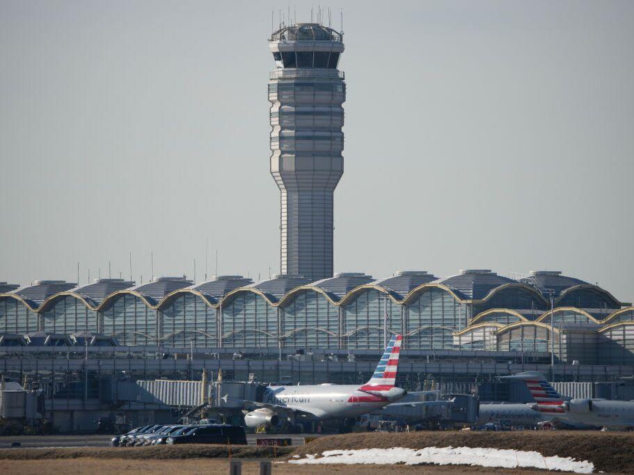 The control tower at the Reagan National Airport after the crash of an American Airlines plane on the Potomac River on approach to the airport on Jan. 30, 2025 in Arlington, Virginia.