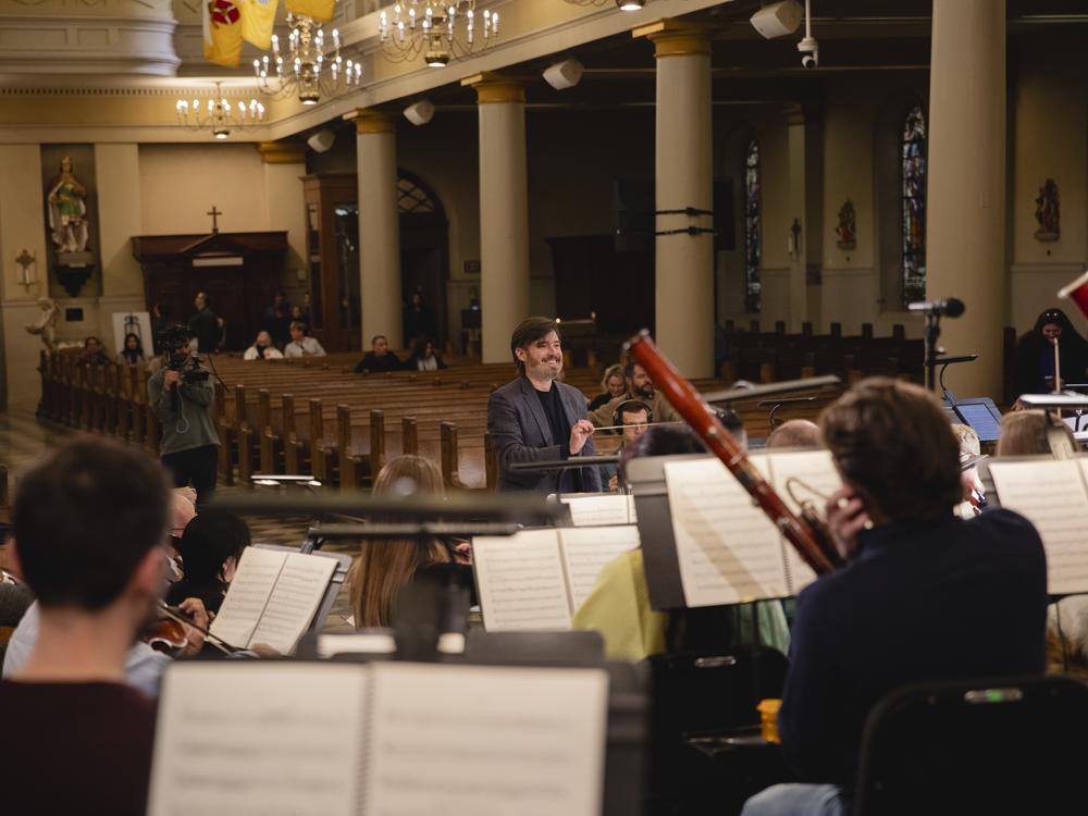 Conducted by Patrick Dupré Quigley, members of Opera Lafayette, OperaCréole and the Louisiana Philharmonic Orchestra rehearse Edmond Dédé's 1887 opera <em>Morgiane</em> at St. Louis Cathedral in New Orleans.