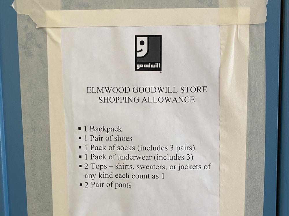 A sign inside the Goodwill store at the Elmwood Correctional Facility in Milpitas, Calif., tells women which items of clothing they may pick up for free as they exit the facility.