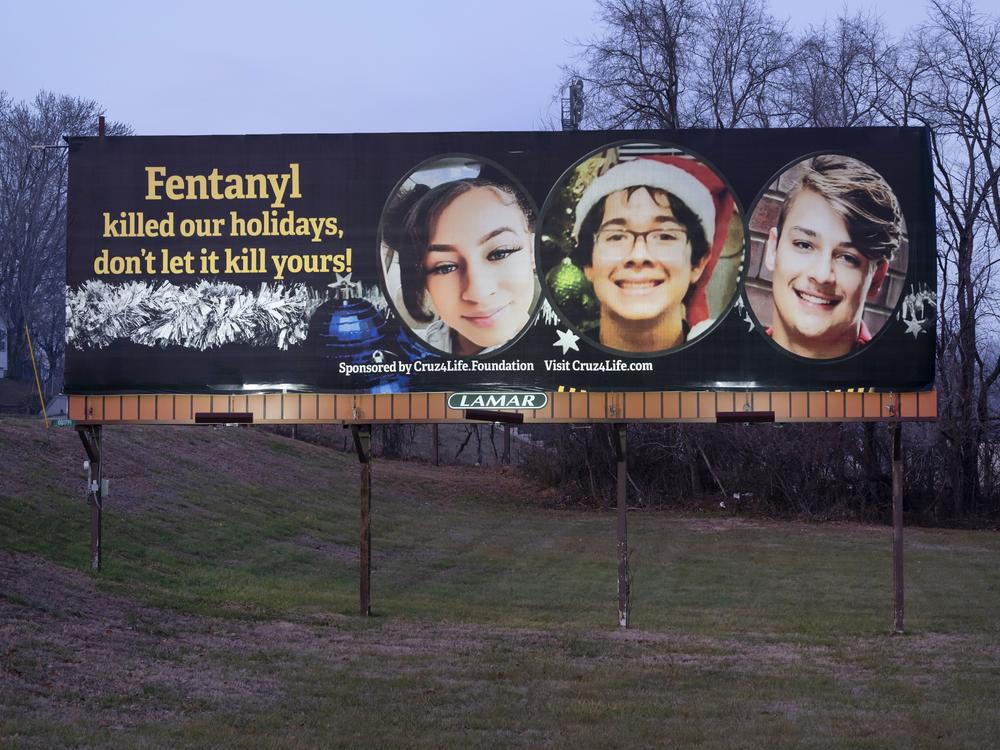 Fentanyl became a pivotal issue during the 2024 presidential campaign, despite evidence the crisis was rapidly improving. Pictured is an anti-drug sign in Leavenworth, Kan.