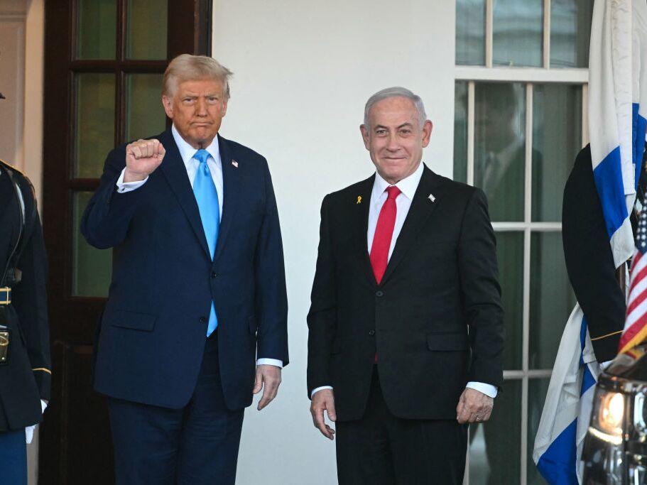President Trump greets Israel's Prime Minister Benjamin Netanyahu as he arrives at the North Portico of the White House on Tuesday.