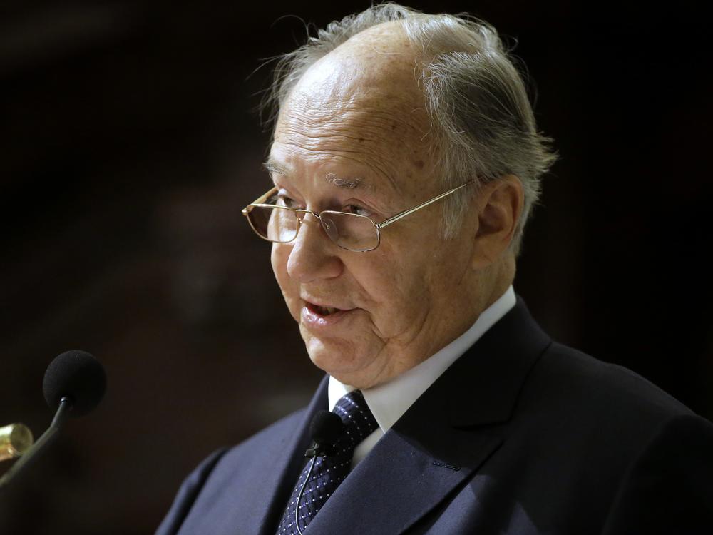 The Aga Khan addresses an audience about the challenges to a pluralistic society on Nov. 12, 2015, at the Memorial Church on the campus of Harvard University, in Cambridge, Mass.