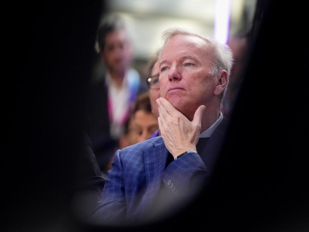 Eric Schmidt, billionaire and former Google CEO, at the ai-Pulse conference at Station F technology campus in Paris, France, on Friday, Nov. 17, 2023.
