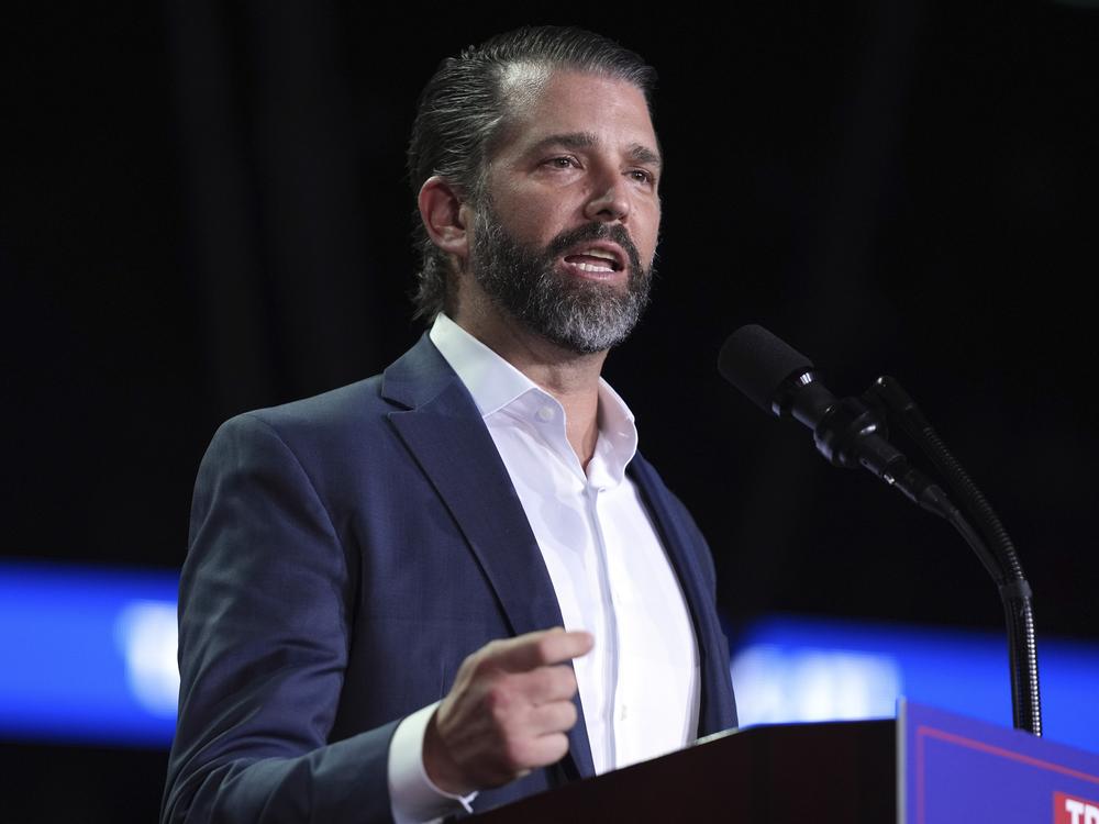 Donald Trump Jr. speaks at a campaign rally, Nov. 5, 2024, in Grand Rapids, Mich.
