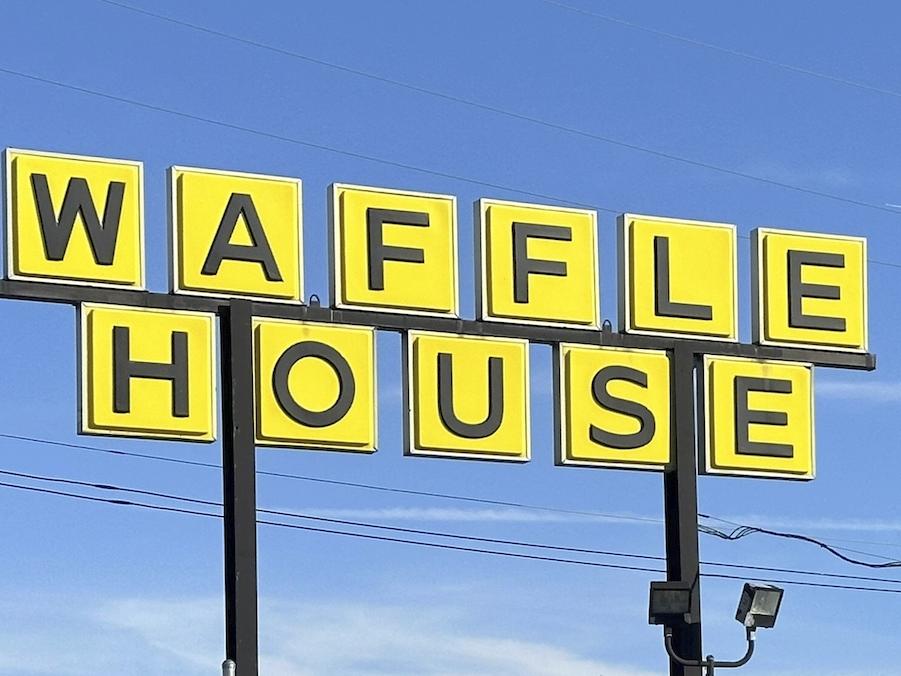 A Waffle House sign is shown in Indianapolis Feb. 19, 2024.