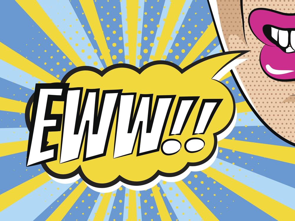Woman face with disgusting expression in pop art style