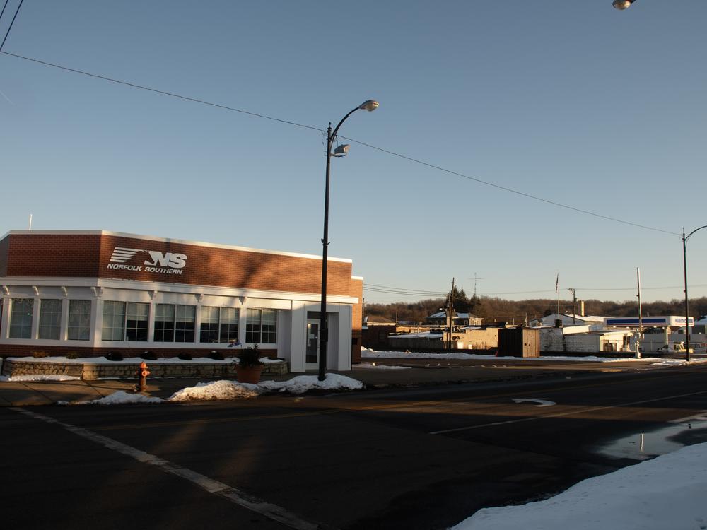 The Norfolk Southern field office near the train tracks in East Palestine, Ohio.