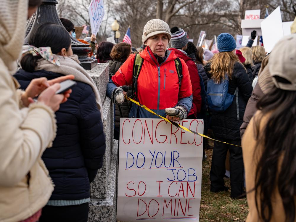 During the rally, protesters also took aim at Congress for not doing enough to prevent the Trump administration from shutting down USAID.