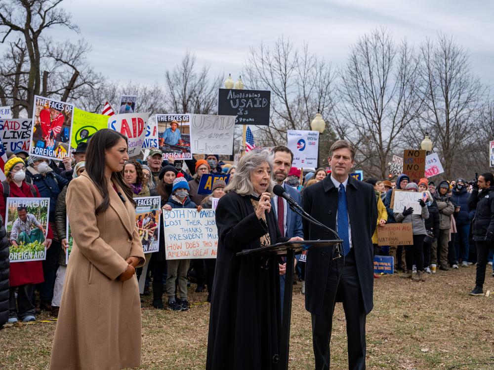 Rep. Dina Titus of Nevada was among the Democratic lawmakers who addressed the protesters, reiterating the importance of soft power diplomacy in keeping America safe.