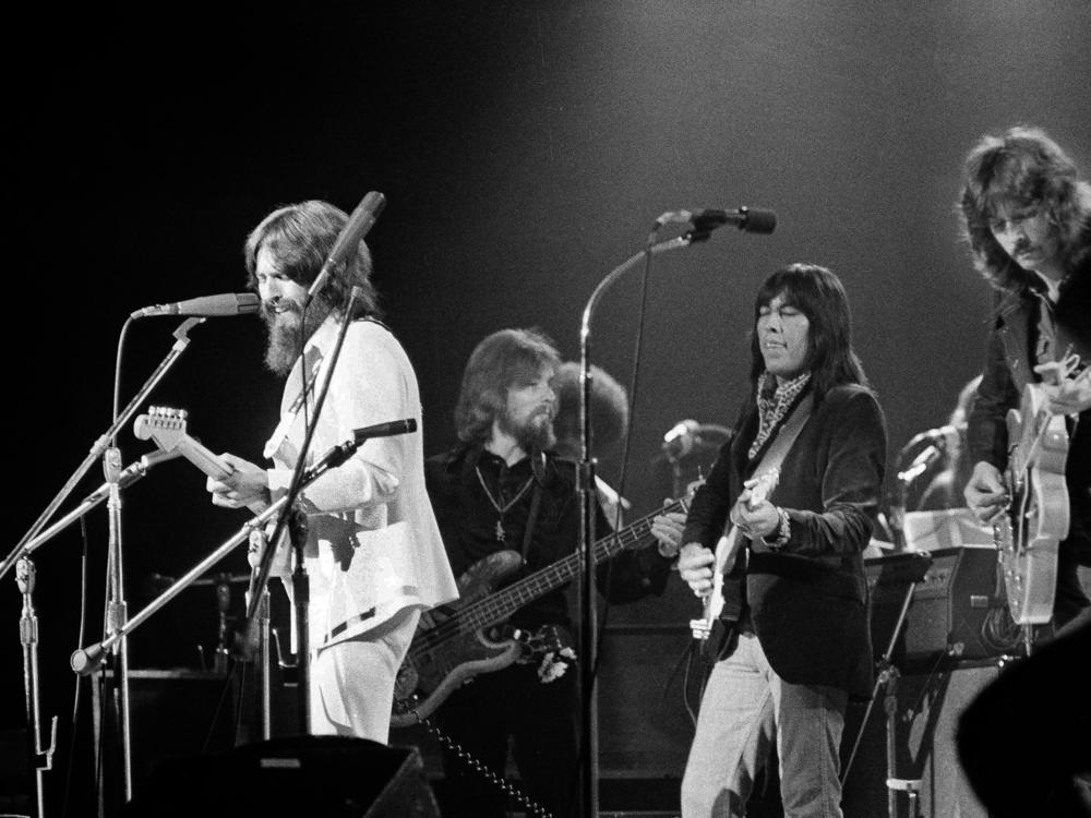 George Harrison (left) performs with Jesse Ed Davis at The Concert for Bangladesh at Madison Square Garden in New York on Aug. 1, 1971.