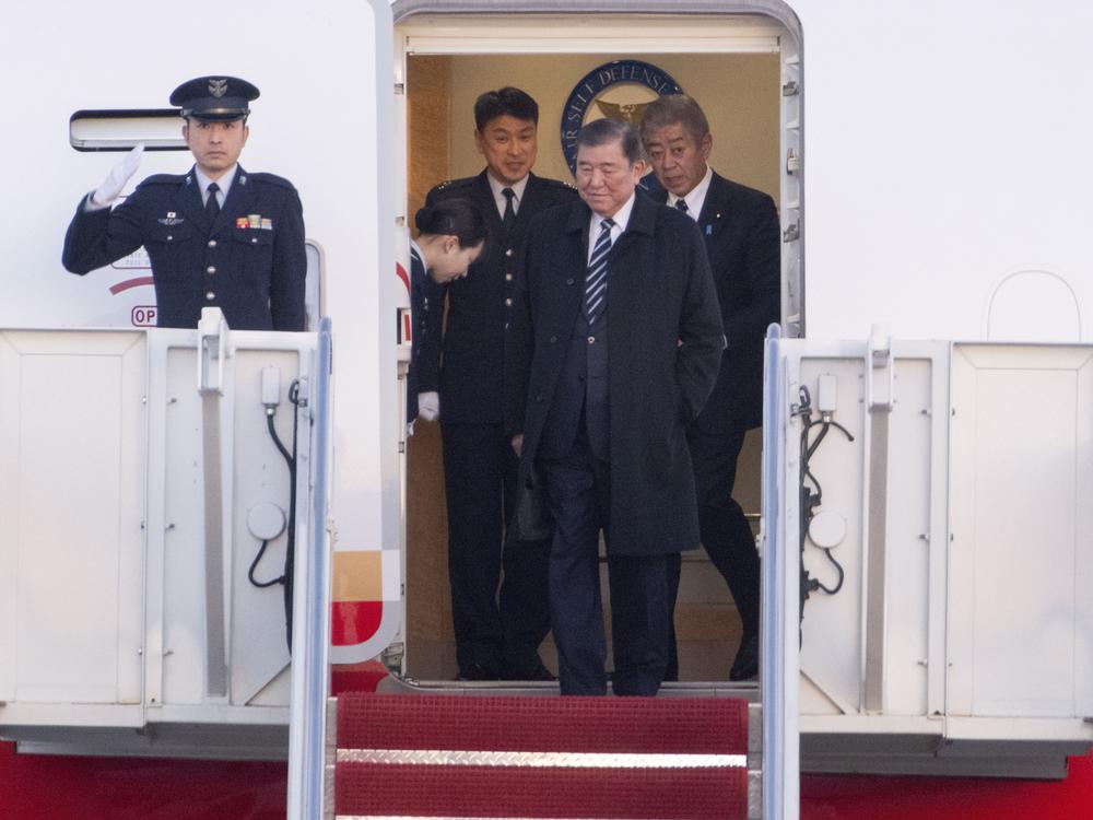 Japan's Prime Minister Shigeru Ishiba arrives at Joint Base Andrews, Md., on Thursday.