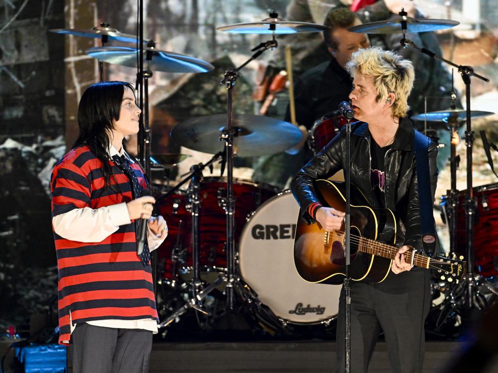 Billie Eilish performs onstage with Billie Joe Armstrong of Green Day during the FireAid benefit concert on Thursday, Jan. 30, in Inglewood, Calif.