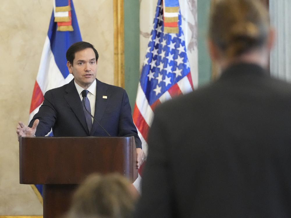 Secretary of State Marco Rubio gives a joint news conference with Dominican Republic President Luis Abinader at the National Palace in Santo Domingo Feb 6.