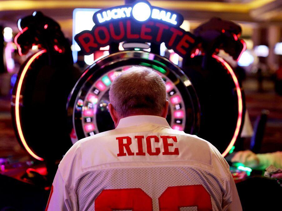 A man gambles in a casino ahead of last year's Super Bowl, on Feb. 8, 2024, in Las Vegas.