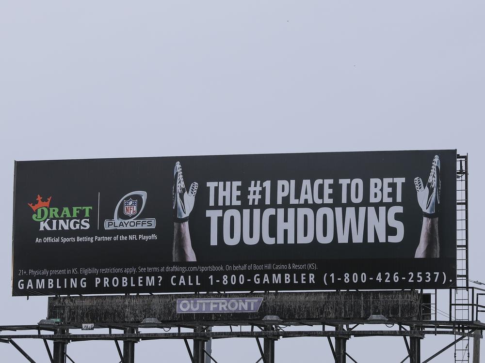 A billboard in Kansas City, Kansas, advertises DraftKings Sportsbook, the official sports betting partner of the NFL Playoffs, on Jan. 25.