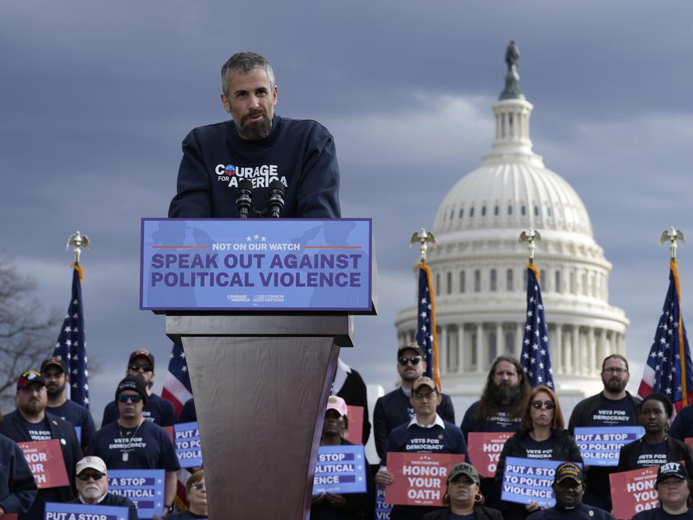 Former Metropolitan Police Department Officer Michael Fanone, who helped defend the U.S. Capitol during the Jan. 6 attack.  Fanone is filing for protective orders against the men who assaulted him that day.